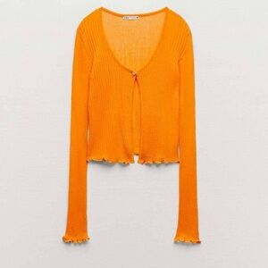 NWT Zara Orange Semi-Sheer Ribbed Knit Cardigan